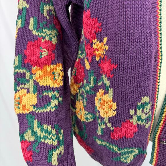 Vintage Robert Scott Knit Floral Cardigan Sweater Purple Cottagecore Grandma S - Picture 2 of 12